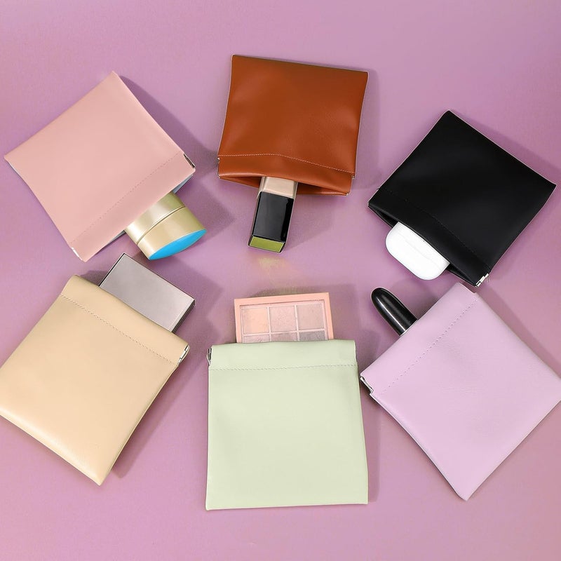BUSOHA 8PCS Snap Closure Organizer Pouch, Small Women's Leather Pouches for Purse, Mini Makeup Bag for Cosmetics Headphones Jewelry Lipstick - Image 5